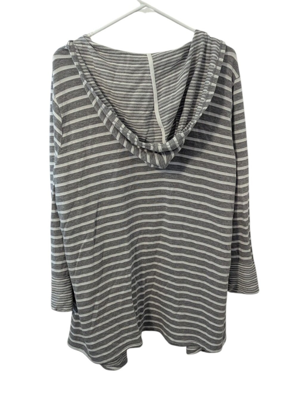 Comfy Gray and White Striped Hooded Cardigan - Picture 4 of 4